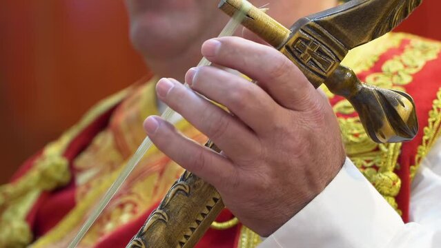 Man playing a gusle. "Gusle" is a traditional musical instrument in Montenegro
