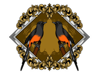 Rock Thrush bird logo hanging on the Branch