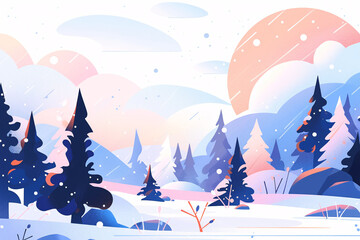 Fototapeta na wymiar Heavy snow festival, winter outdoor forest snow scene concept illustration