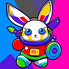 Rabbit Cyberpunk Big eye cute stand full body 