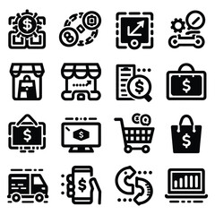 Icons for e-commerce and shopping. Line icons for online shopping. Collection of e-commerce symbols.