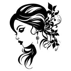 Female face vector silhouette illustration black color