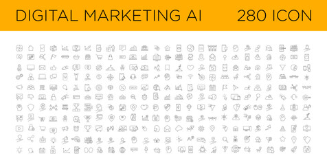Digital Marketing with  AI icon set collection