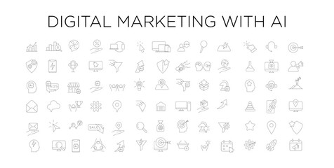 Fototapeta na wymiar Digital Marketing with AI icon set collection