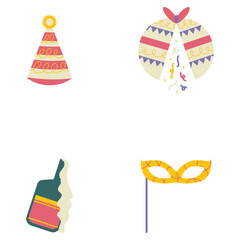 Set of New Year Decoration. Cartoon Design Style. Vector Element.