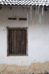 vintage window with blurred raindrops 