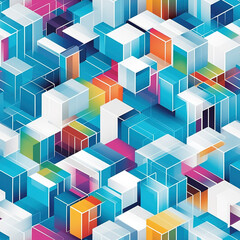 Abstract square glowing grid colorful network repeat pattern 3d cubes