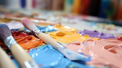 paints and brushes HD 8K wallpaper Stock Photographic Image 