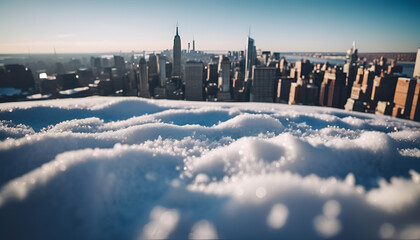Aerial View of  New York City Winter Landscape with Snow