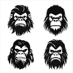 Set Of Bigfoot Face Black Color Vector Illustration