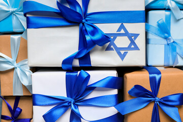 Different gifts for Hanukkah celebration, closeup
