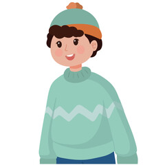 Little boy wearing sweater and beanie in winter season illustration