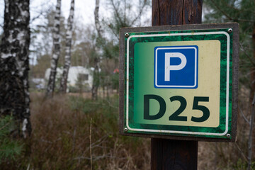 Parking sign for vehicles at the campsite