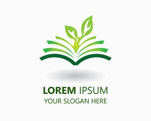 green book logo design template vector. book and leaf illustration