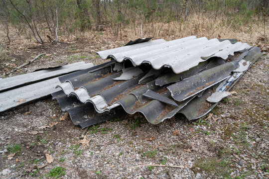 Discarded eternit slabs at the edge of the forest