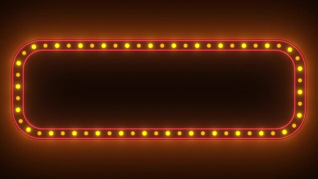 Marquee light board retro neon sign. Abstract banner or signboard. Modern frame background. Light board disco party title. Concept of jackpot winner or casino logo for text with empty copy space
