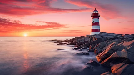 Foto auf Acrylglas lighthouse in the ocean at sunset © Rangga Bimantara
