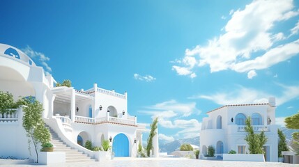 Traditional mediterranean white house. Summer architectural background with blue sky - obrazy, fototapety, plakaty