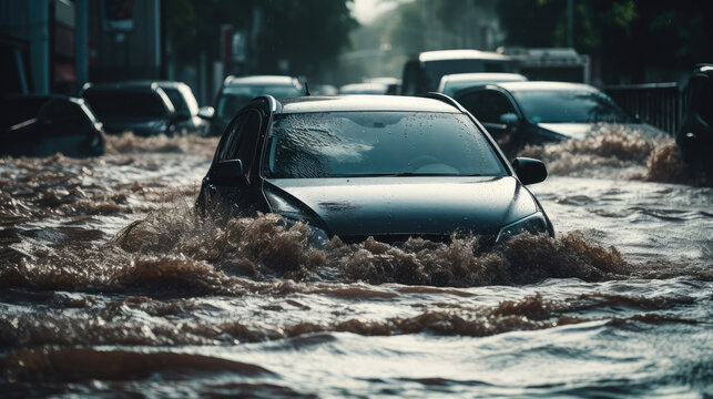 The flood, Flooded Vehicle  Generative Ai