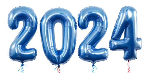 Fotobehang 2024 helium mylar balloons isolated on transparent background - new year celebration design element PNG cutout © sam