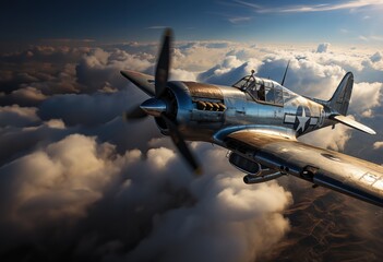 P 51 Mustang in clouds side view