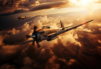 P 51 Mustang in clouds side view