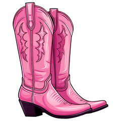 Pink cowboy boot with girlish starry ornament decor. Cute Cowgirl's shoes.
