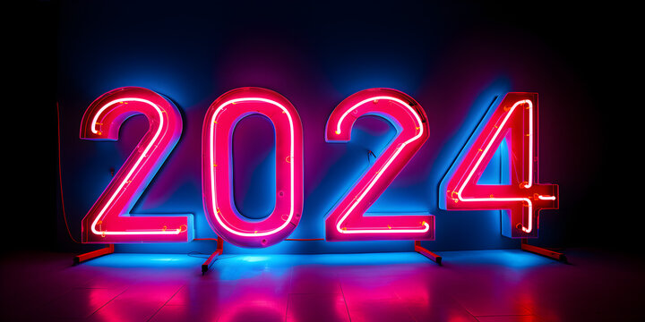 2024 New Year Neon Light Sign Background