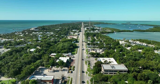 Aerial view of Islamorada, one of Florida Keys known for their coral reefs