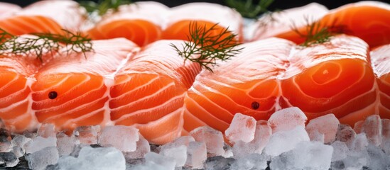 Chilled Norwegian salmon in store.