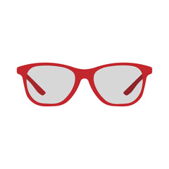 Isolated illustration of modern round sunglasses, with dark lens and red frame for fashion and summer graphic element