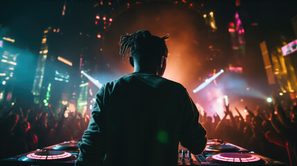 Party DJ mixing musical tracks Generative Ai