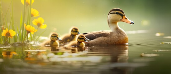 Mother duck and offspring