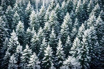 A cluster of evergreen trees dusted with snow, standing resilient against the winter chill.