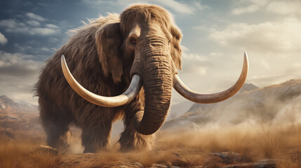 Majestic mammoth in a prehistoric landscape. - obrazy, fototapety, plakaty