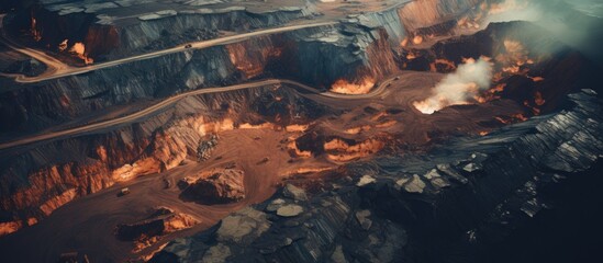 Aerial view of an ore dressing plant at an open pit mine. - obrazy, fototapety, plakaty