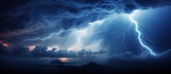 Stunning night scene of lightning-lit thunderstorm.