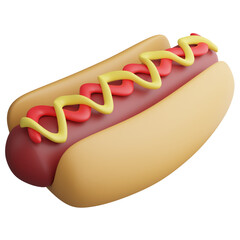 Hotdog clipart flat design icon isolated on transparent background, 3D render fast food concept