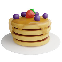 Pancakes strawberry honey clipart flat design icon isolated on transparent background, 3D render food and dessert concept