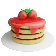 Pancakes strawberry clipart flat design icon isolated on transparent background, 3D render food and dessert concept