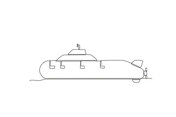 One line drawing of modern Submarine. Sea or river ship, flat icon. Sea and river vehicles. Water transport. Continuous line draw design graphic vector illustration