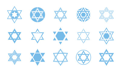 Blue Star Of David Icon Set Jewish Symbol