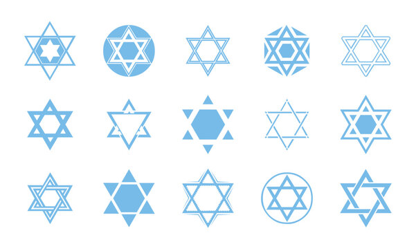 Blue Star Of David Icon Set Jewish Symbol