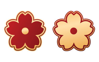 Flat golden red cherry sakura blossom symbol icon vector for traditional Asian new year clipart