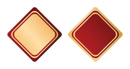 Red gold round corner rhombus square frame banner label decoration element
