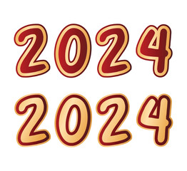 Soft elegant golden and red 2024 text vector isolated design element set