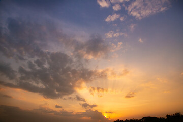 Fototapeta premium full sky with blue color along with clouds, Full sky in yellow color with rising of sun, Combination of blue and yellow sky