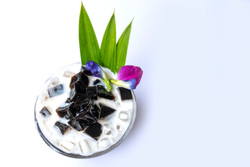 Grass jelly in coconut syrup