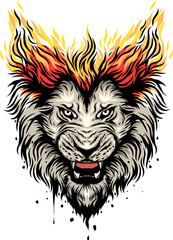 The lion's face looked angry with fire on his head