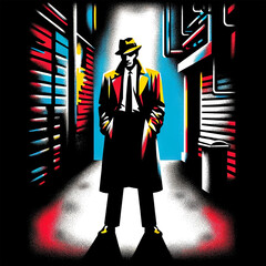 Cartoon character illustration of a sleuth in an alley - obrazy, fototapety, plakaty